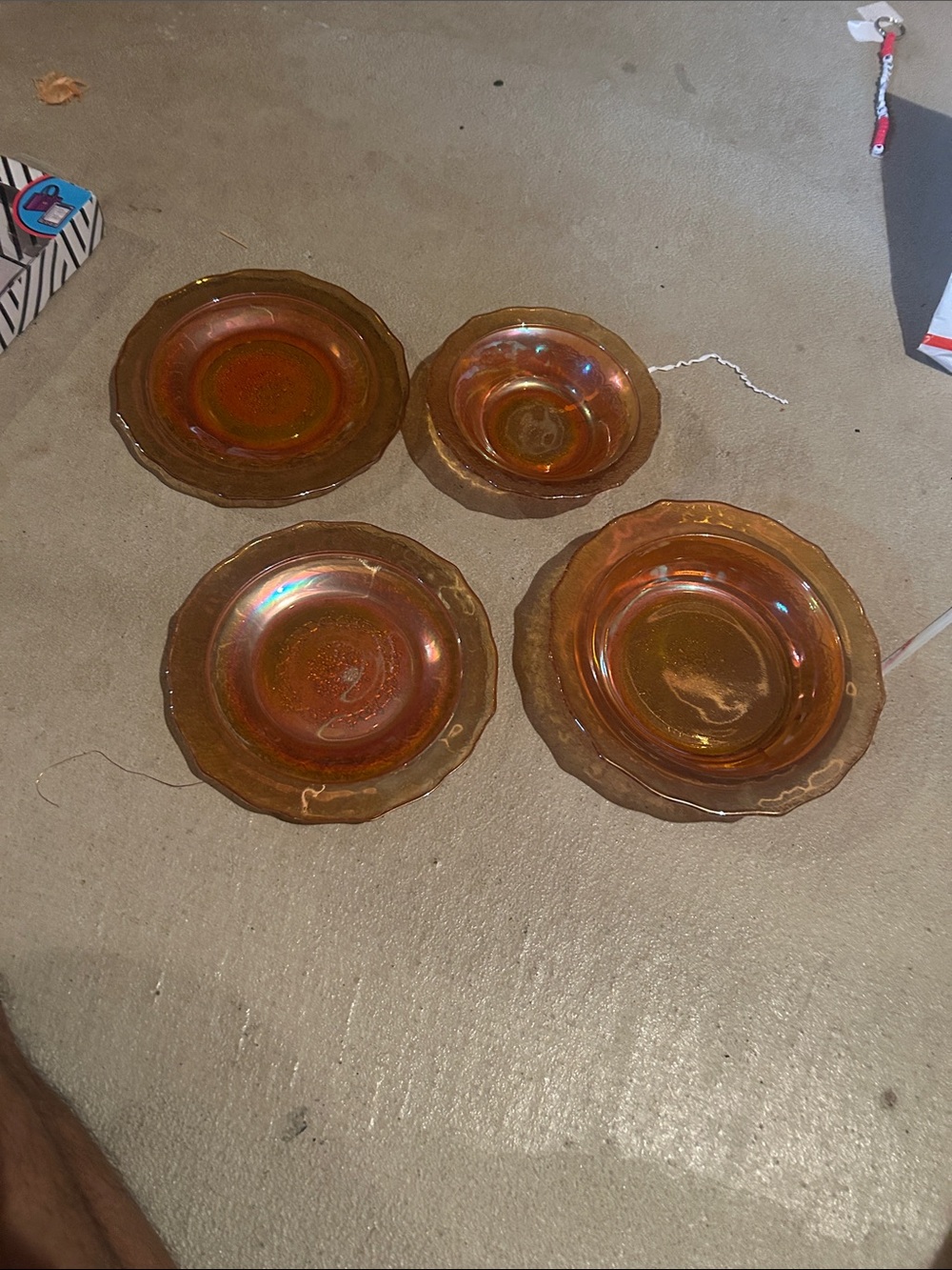 Depression glad Amber Glass  2 bowls 1 Plate- Set of 3